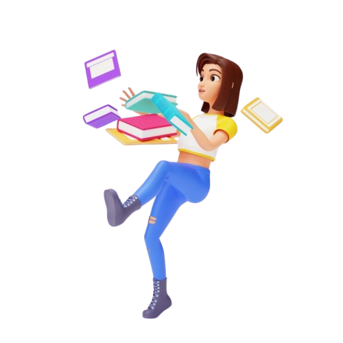 3D girl on books
